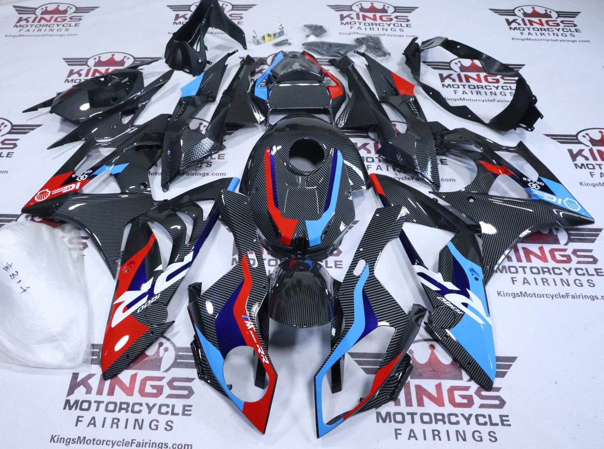 BMW S1000RR Fairing Kit (2009-2014) Faux Carbon Fiber, Red, Blue, White from KingsMotorcycleFairings.com