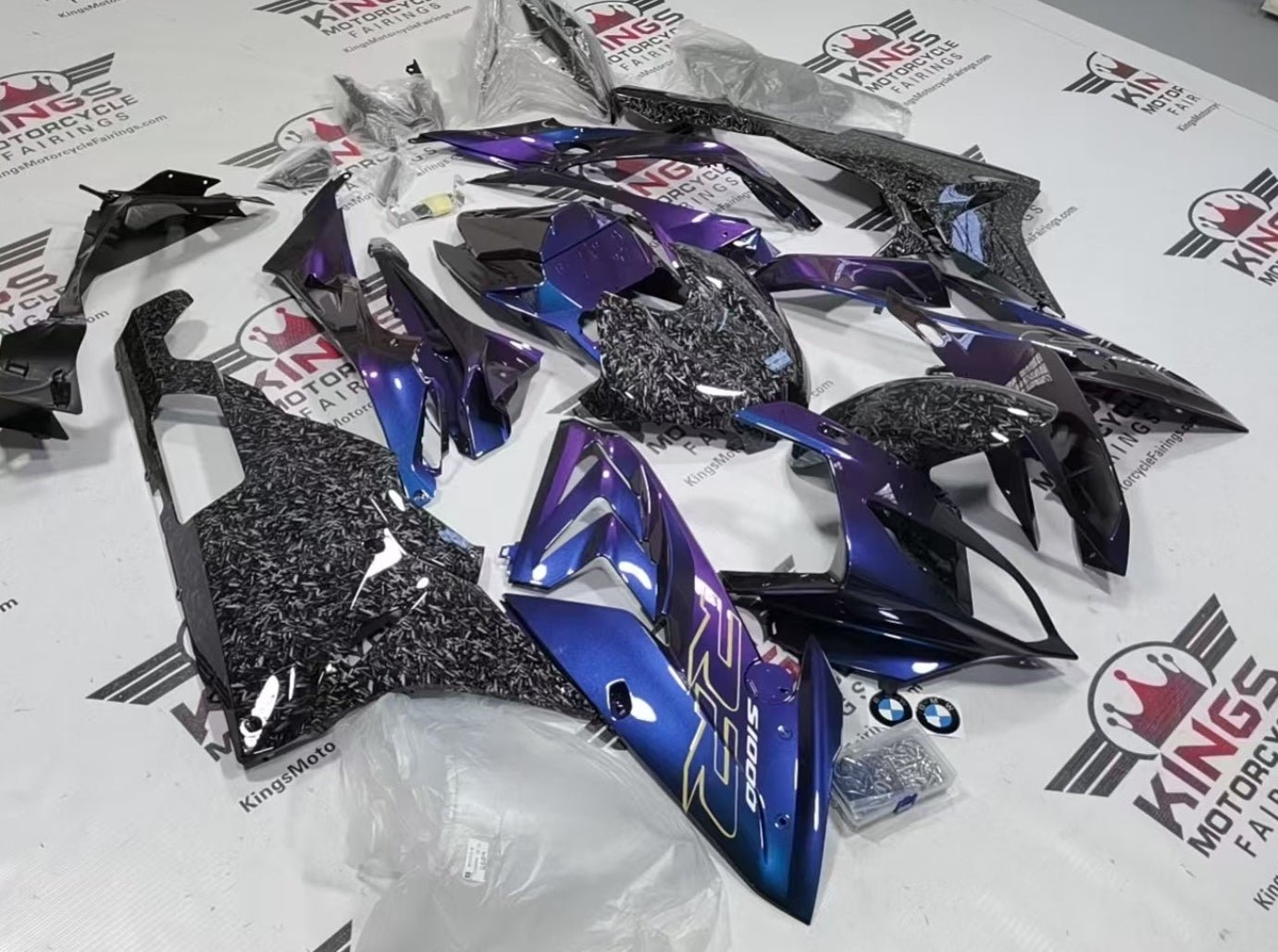 BMW S1000RR Fairing Kit (2015-2016) Chameleon, Faux Forged Carbon Fiber from KingsMotorcycleFairings.com