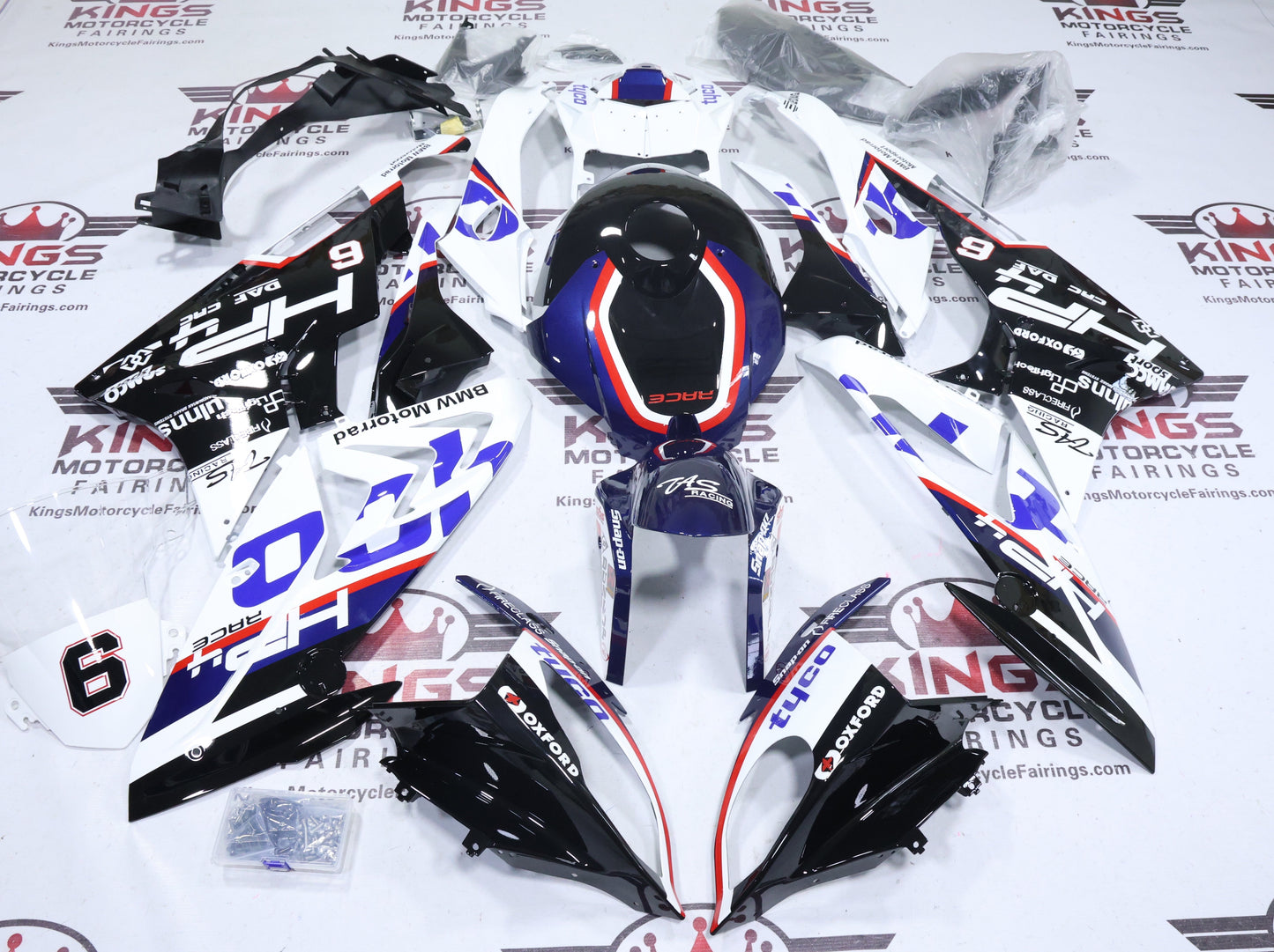 BMW S1000RR Fairing Kit (2015-2016) White, Blue, Black, Tyco #6 at KingsMotorcycleFairings.com