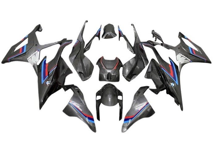 BMW S1000RR Fairing Kit (2019-2022) Faux Carbon Fiber, Blue, Red, Gray at KingsMotorcycleFairings.com