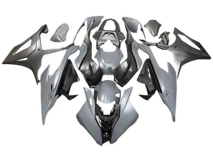 BMW S1000RR Fairing Kit (2019-2022) Matte Gray, Faux Carbon Fiber at KingsMotorcycleFairings.com