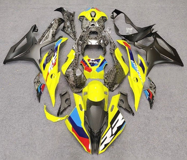 BMW S1000RR Fairing Kit (2023-2024) Yellow, Faux Forged Carbon Fiber at KingsMotorcycleFairings.com