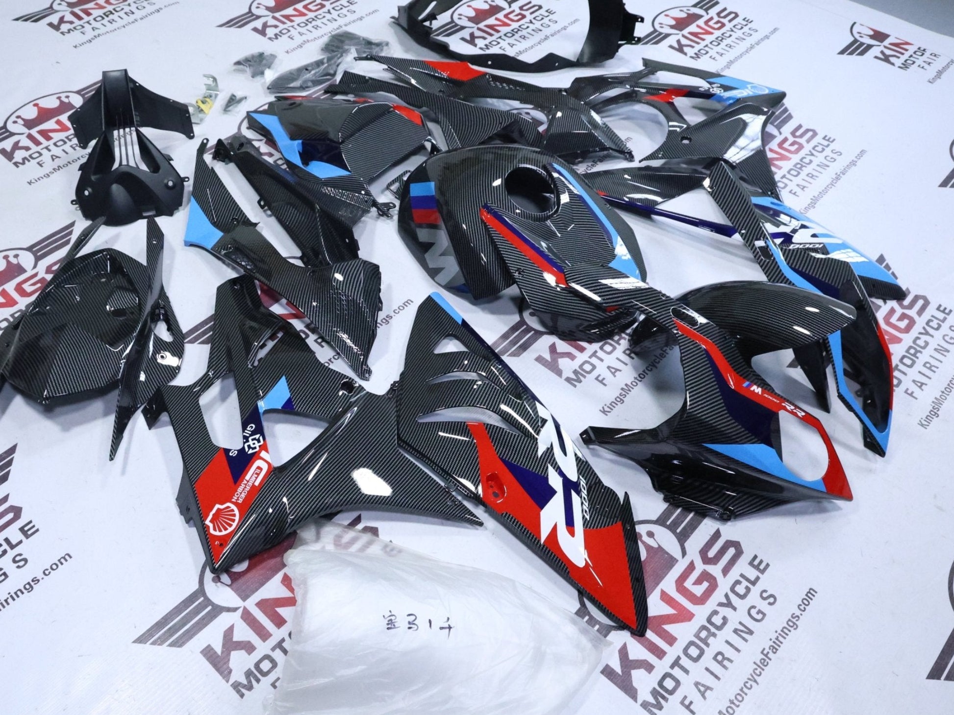 BMW S1000RR Fairing Set (2009-2014) Faux Carbon Fiber, Red, Blue, White from KingsMotorcycleFairings.com