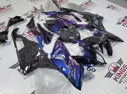 BMW S1000RR Fairing Set (2015-2016) Chameleon Blue, Faux Forged Carbon Fiber from KingsMotorcycleFairings.com