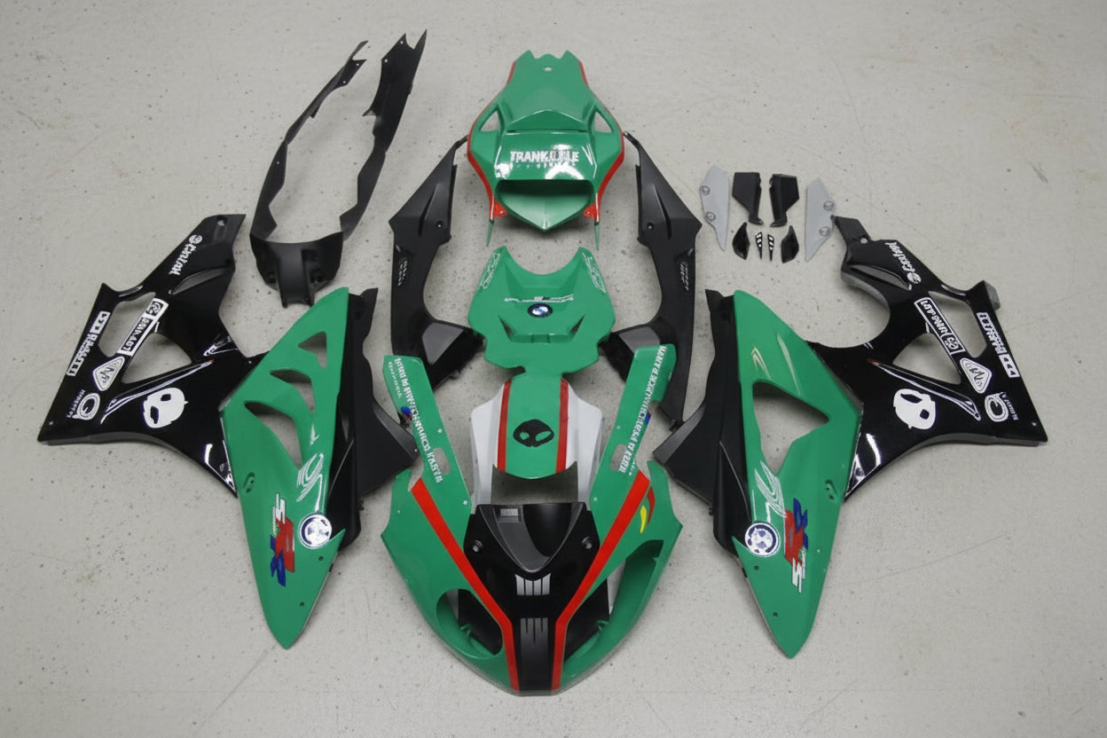 BMW S1000RR Fairings (2009-2014) Green, Black, Red Stripe from KingsMotorcycleFairings.com