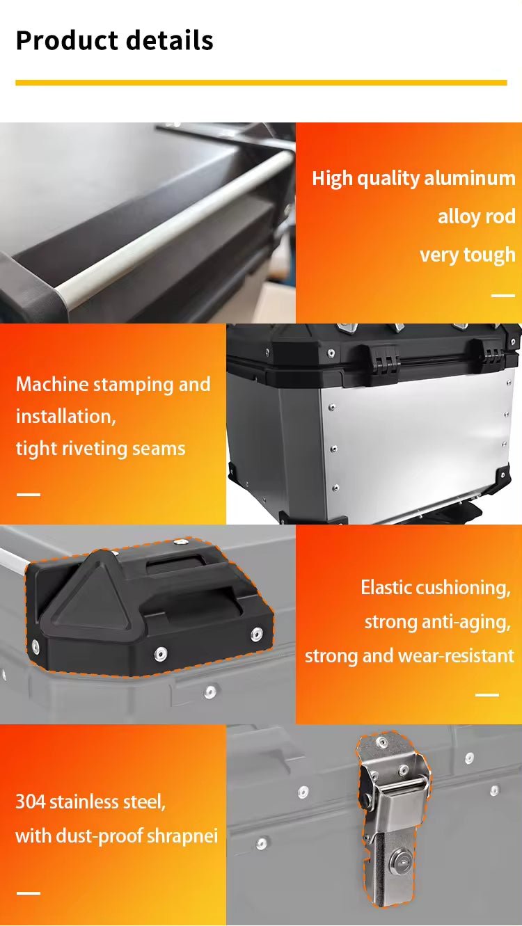 35L Aluminum Motorcycle Top Box Details at KingsMotorcycleFairings.com!