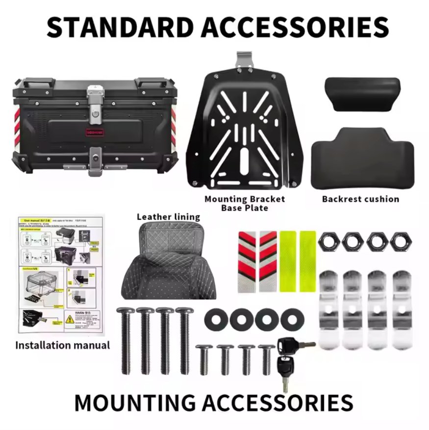Black 65L Aluminum Motocycle Top Box Storage at KingsMotorcycleFairings.com