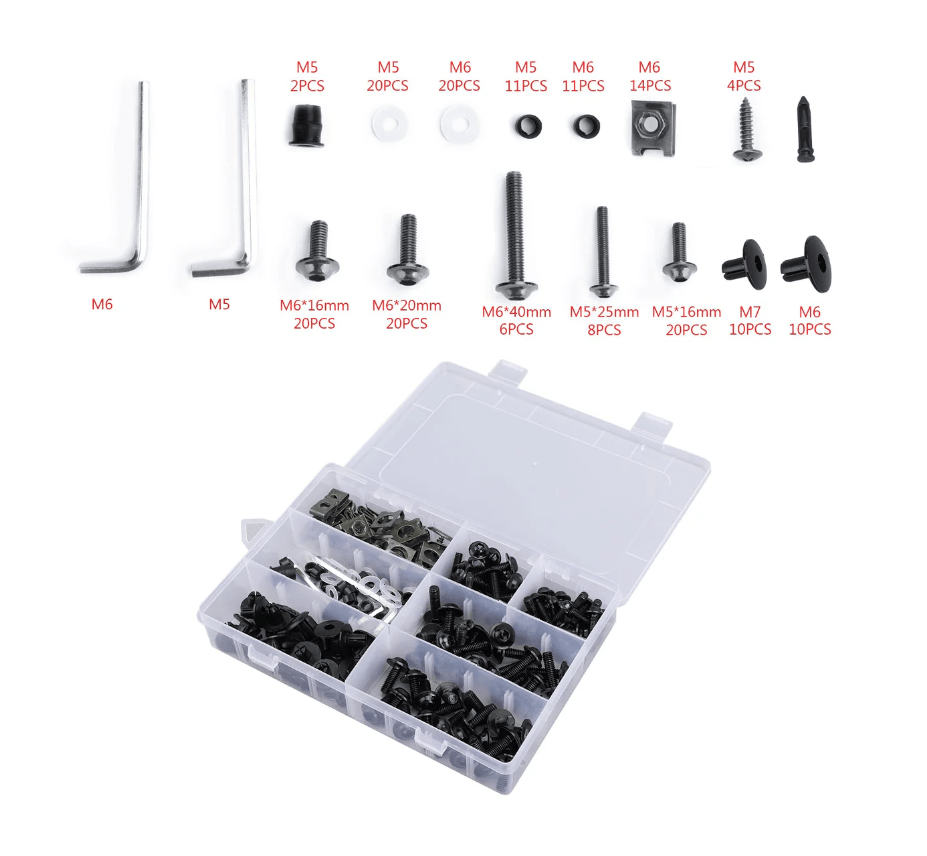 Black Bolt Kit for Universal Fit Motorcycle Fairing Installation at KingsMotorcycleFairings.com