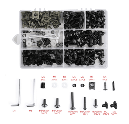 Black Bolt Kit for Universal Fit Motorcycle Fairing Installation from KingsMotorcycleFairings.com
