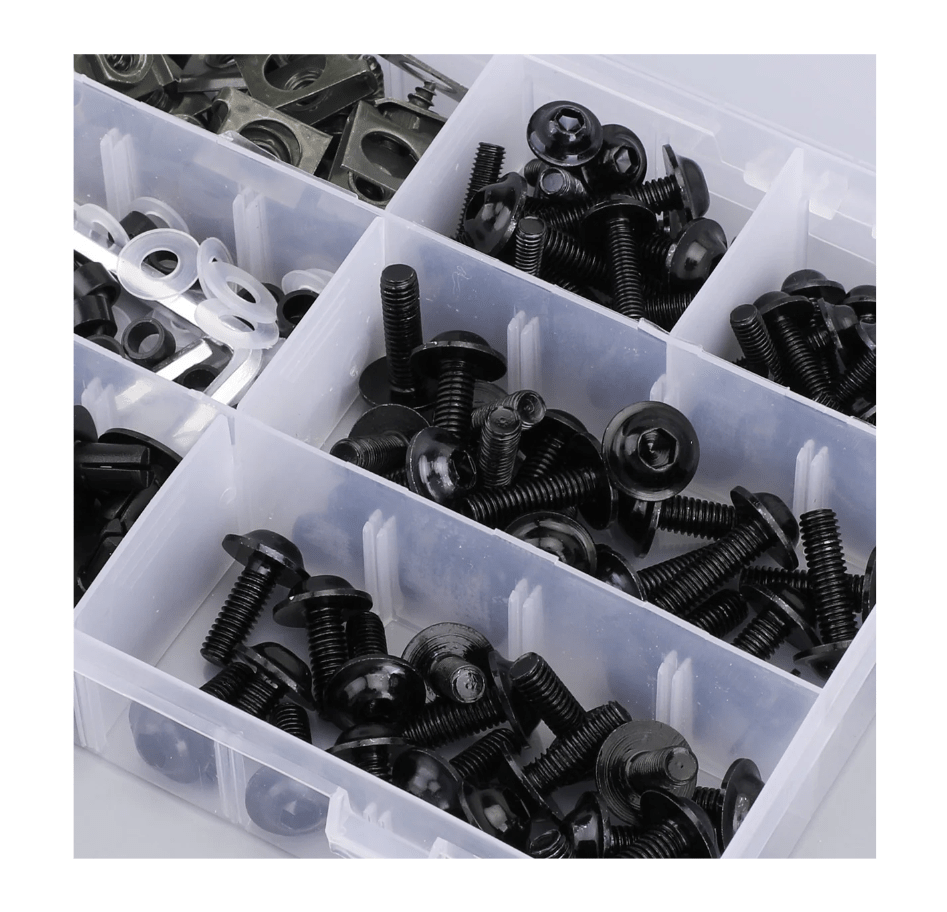 Black Hardware Bolt Kit for Universal Fit Motorcycle Fairing Installation at KingsMotorcycleFairings.com