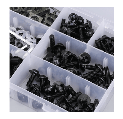 Black Hardware Bolt Kit for Universal Fit Motorcycle Fairing Installation at KingsMotorcycleFairings.com