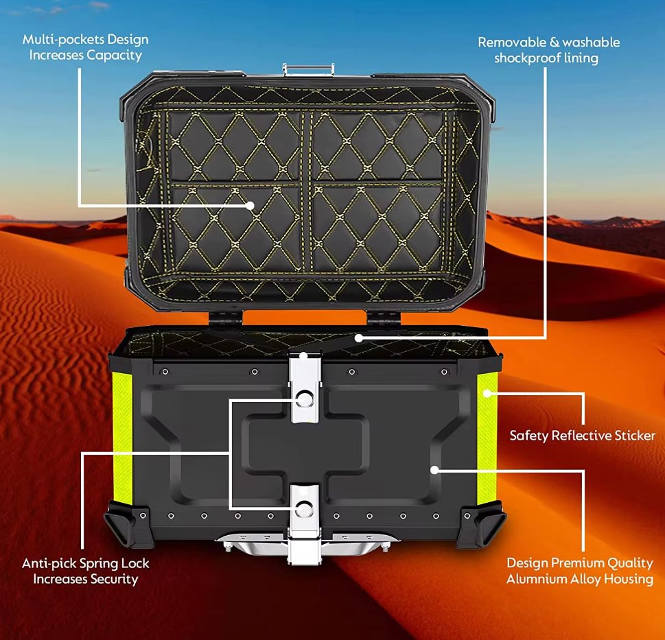 Black Neon 65L Aluminum Motorcycle Top Box Storage at KingsMotorcycleFairings.com