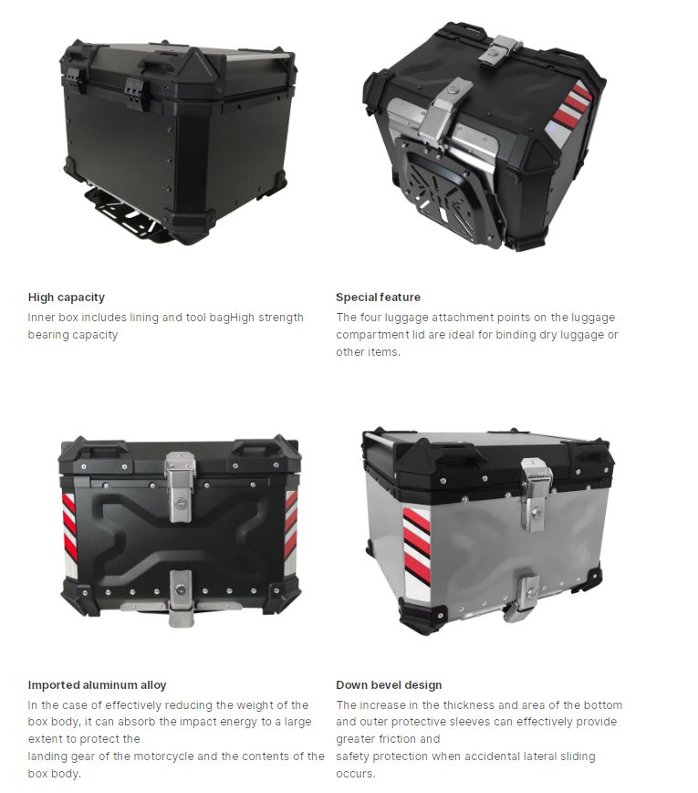 Black Red X 55L Aluminum Motorcycle Top Box Storage at KingsMotorcycleFairings.com 