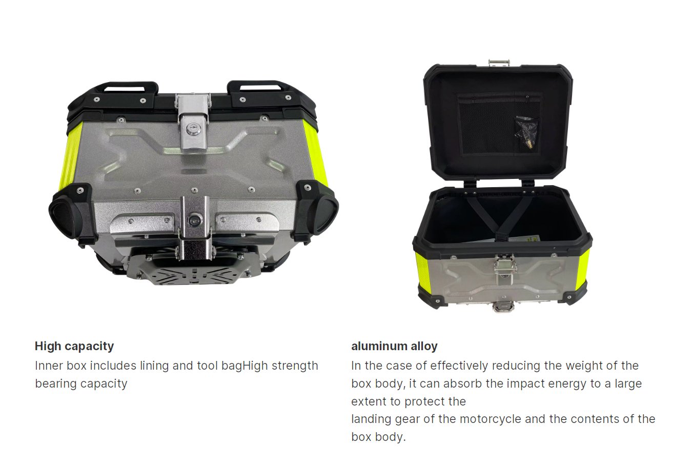 Black Silver Neon 35L Aluminum Motorcycle Top Box Storage at KingsMotorcycleFairings.com!