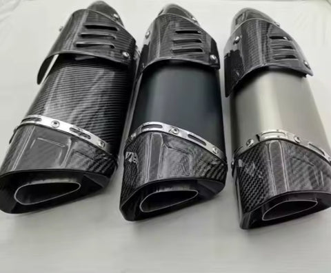 Black, Stainless Steel & Carbon Fiber Motorcycle Exhaust (T125 Universal) at KingsMotorcycleFairings.com 