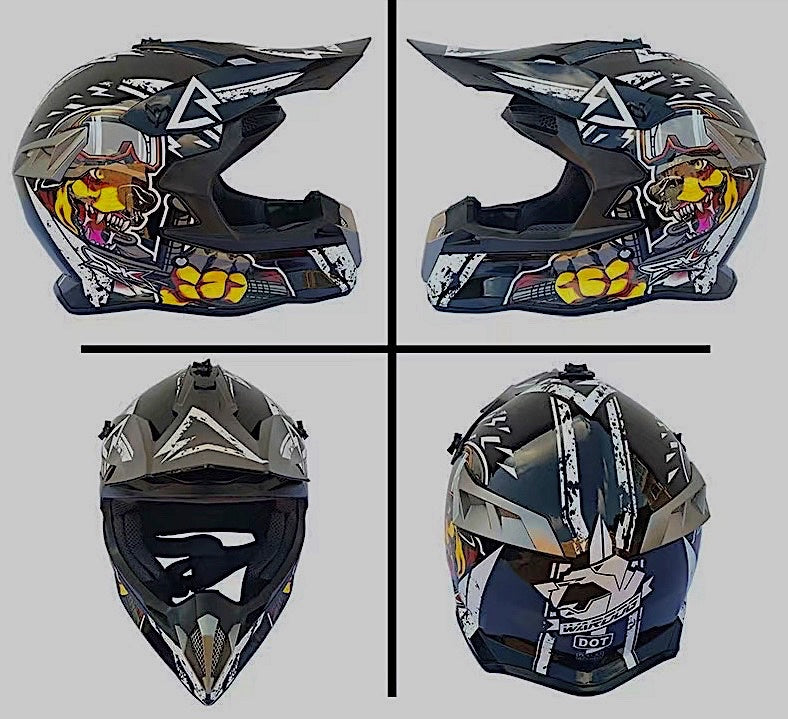 Black & White War Dog Dirt Bike Motorcycle Helmet at KingsMotorcycleFiarings.com