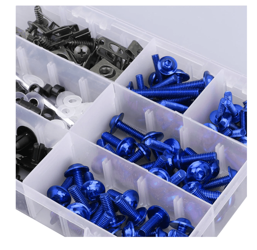 Blue Bolt Kit for Universal Fit Motorcycle Fairing Installation from KingsMotorcycleFairings.com