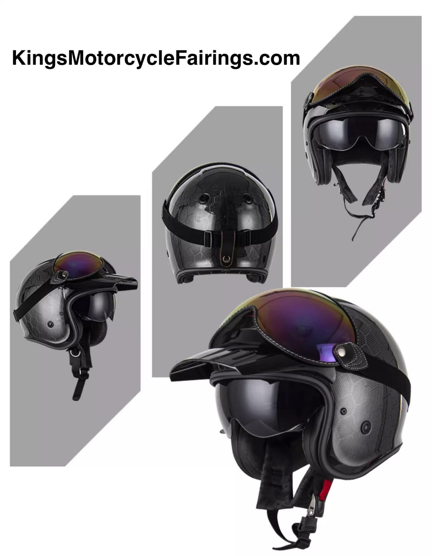 Carbon Fiber Honey Comb RHKC Open Face Motorcycle Helmet at KingsMotorcycleFairings.com