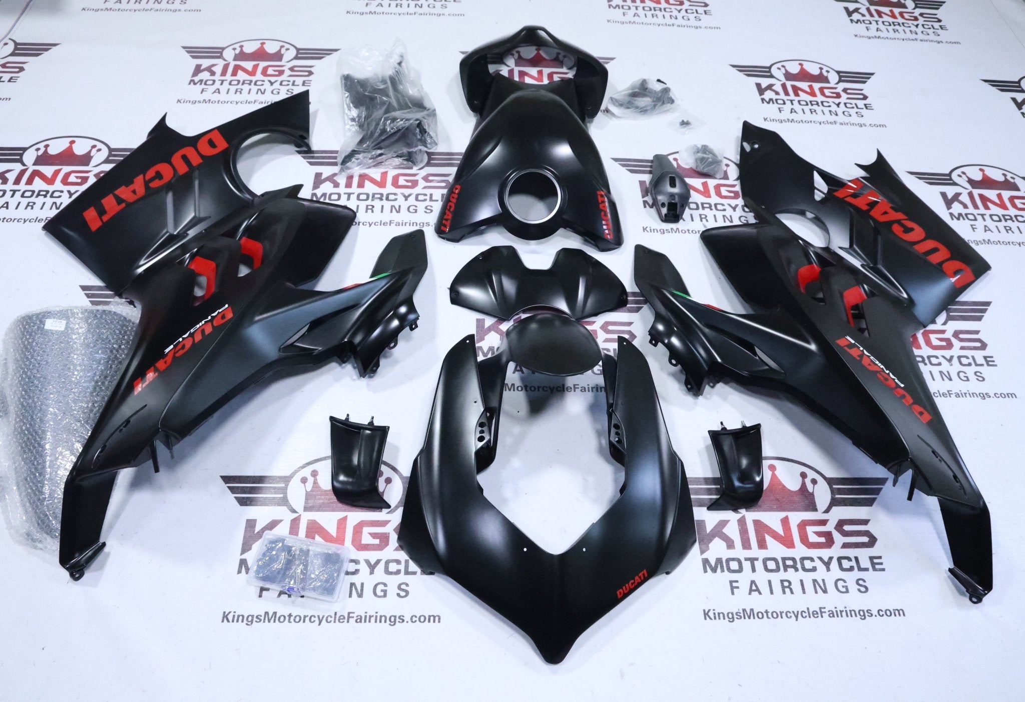 DUCATI PANIGALE V4S FAIRINGS (2022-2024) Matte Black Satin, Red at KingsMotorcycleFairings.com