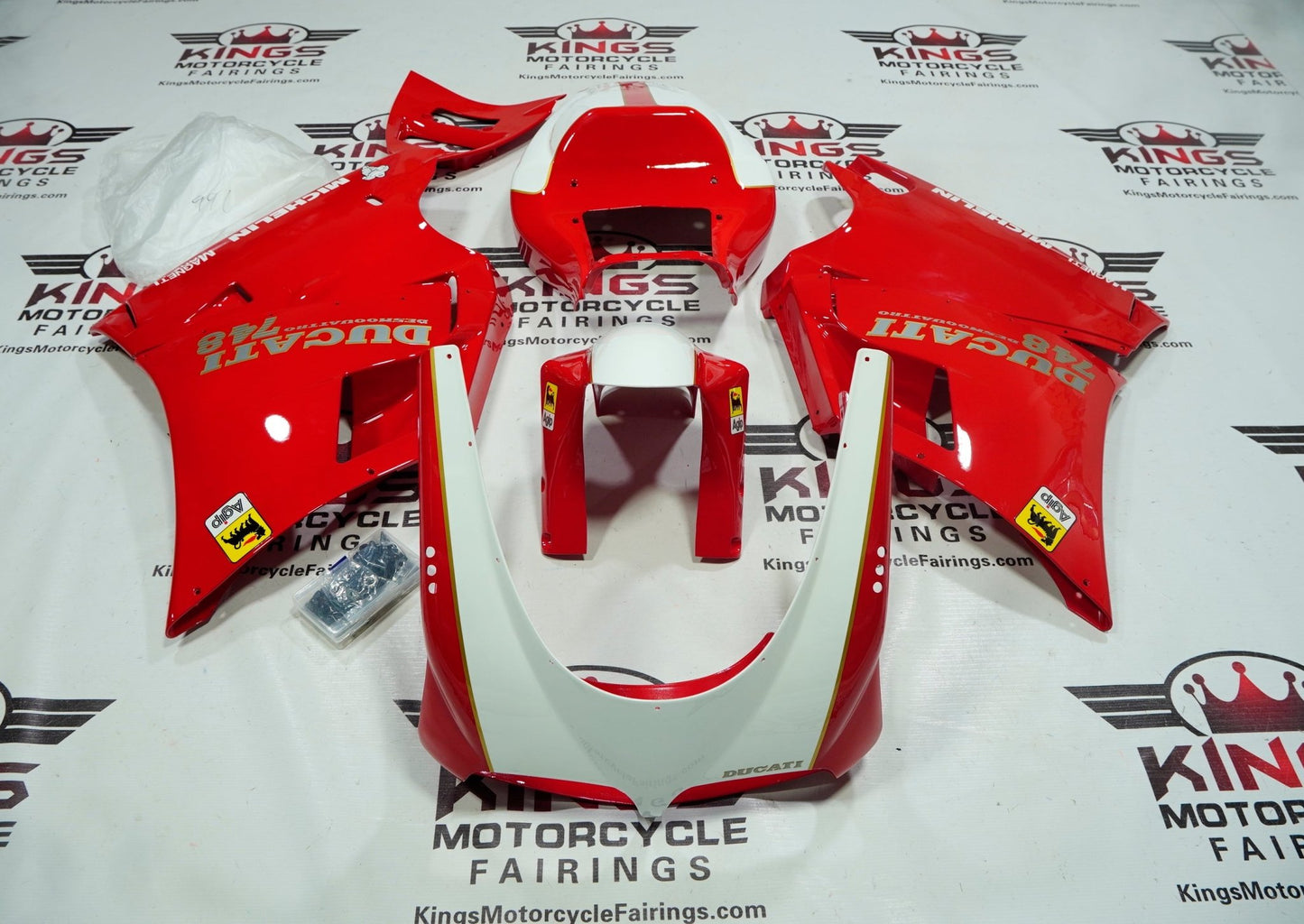 DUCATI 748 (1994-2003) RED, WHITE, GOLD PINSTRIPE FAIRINGS at KingsMotorcycleFairings.com 