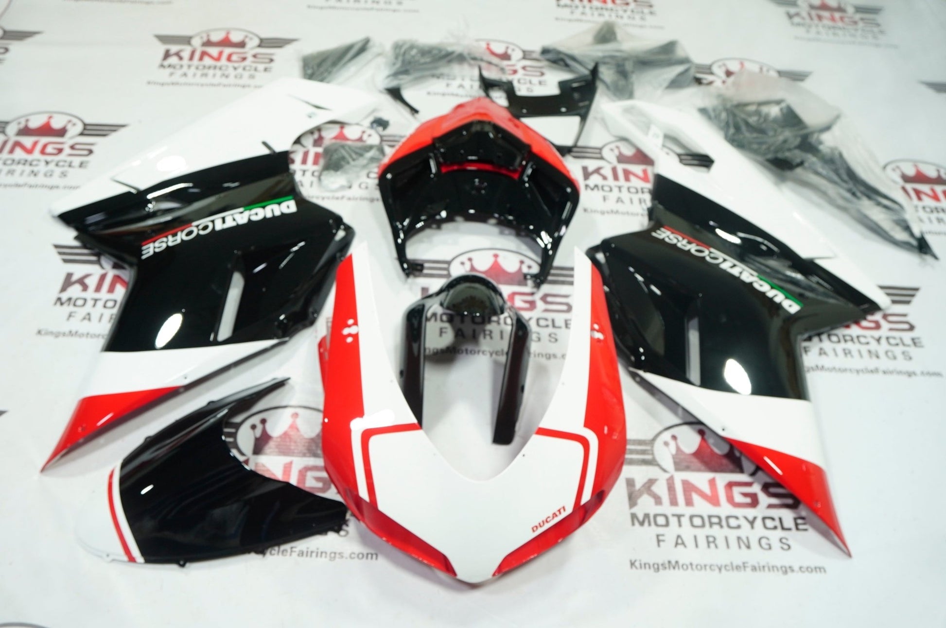 Ducati 1098 Fairings (2007-2012) Red, Black, White Corse at KingsMotorcycleFairings.com
