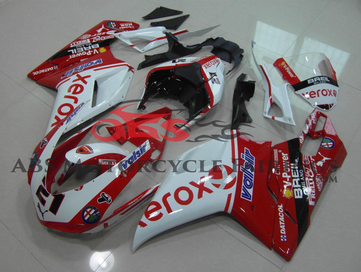Ducati 1098 Fairings (2007-2012) Red, White Xerox #21 by KingsMotorcycleFairings.com