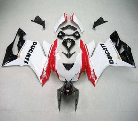 Ducati 1199 Fairings (2011-2014) White, Black, Red Stripe at KingsMotorcycleFairings.com