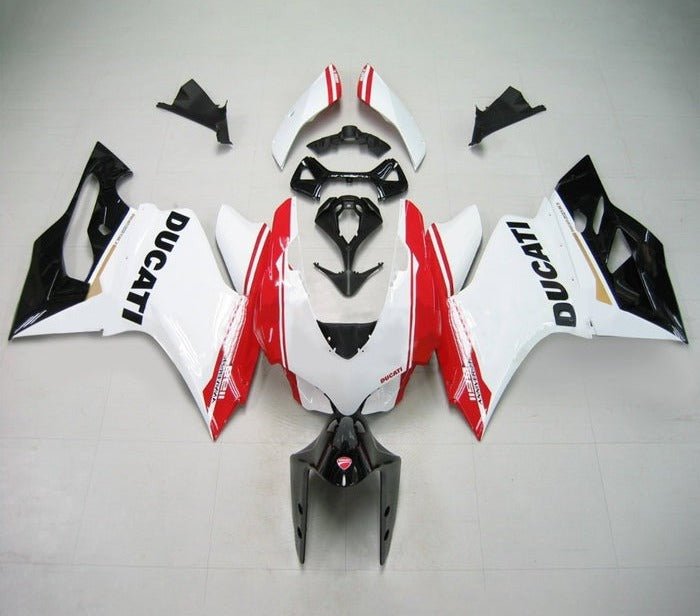 Ducati 1199 Fairings (2011-2014) White, Black, Red Stripe at KingsMotorcycleFairings.com