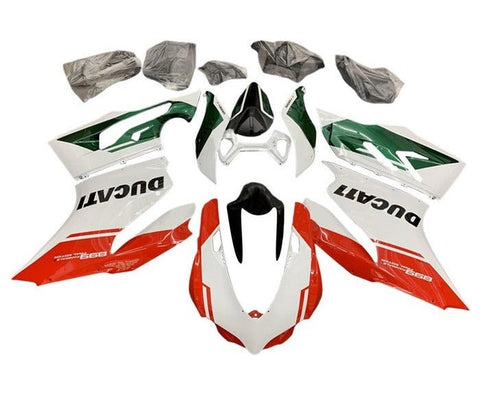 Ducati 1199 Fairings (2011-2014) White, Green, Red Stripe at KingsMotorcycleFairings.com