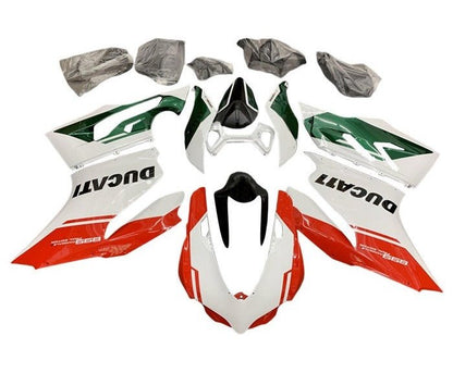 Ducati 1199 Fairings (2011-2014) White, Green, Red Stripe at KingsMotorcycleFairings.com