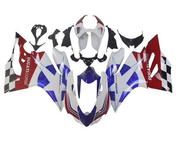 Ducati 1199 Fairings (2011-2014) White, Red, Blue Star at KingsMotorcycleFairings.com
