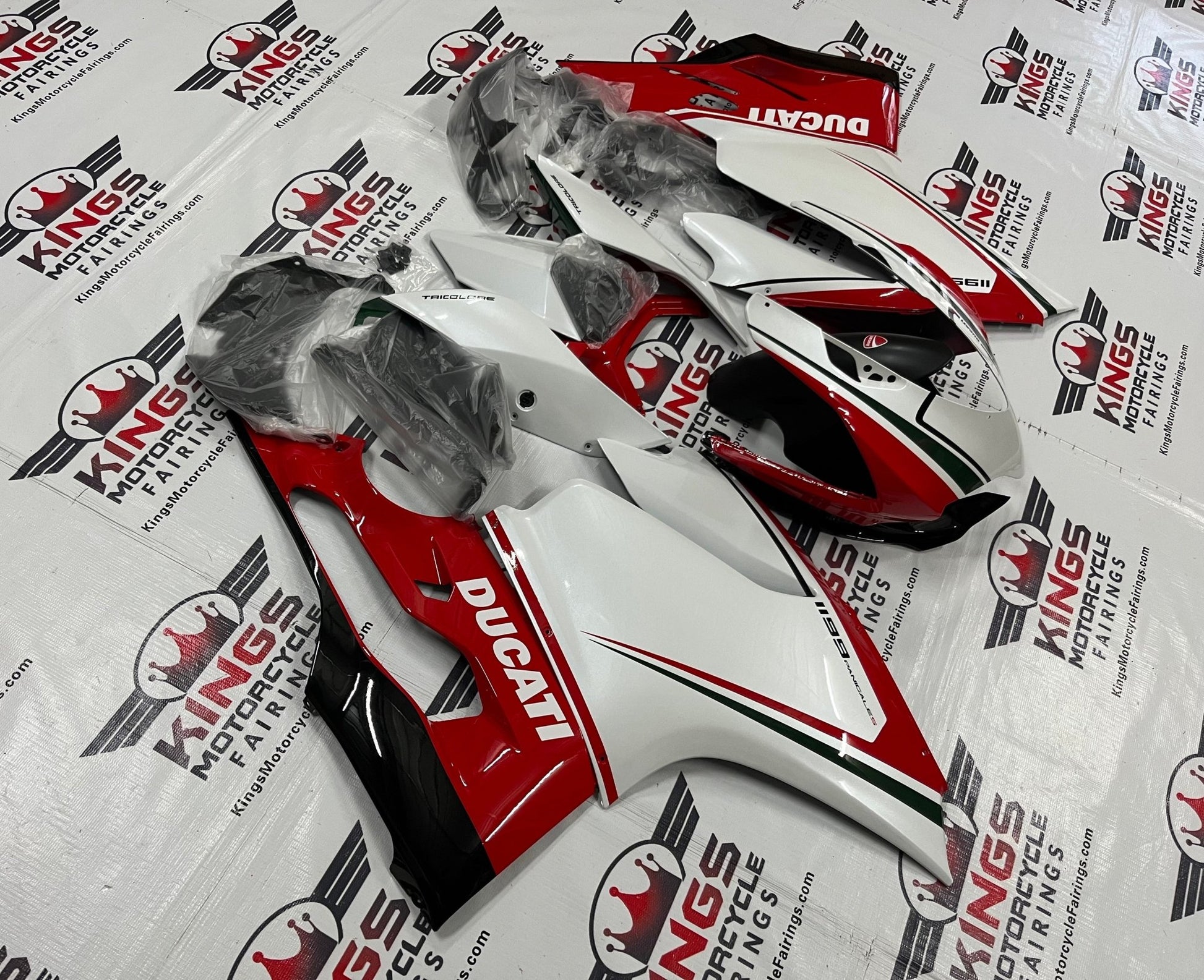 Ducati 1199 (2011-2014) Pearl White, Red, Green & Black Fairings at KingsMotorcycleFairings.com