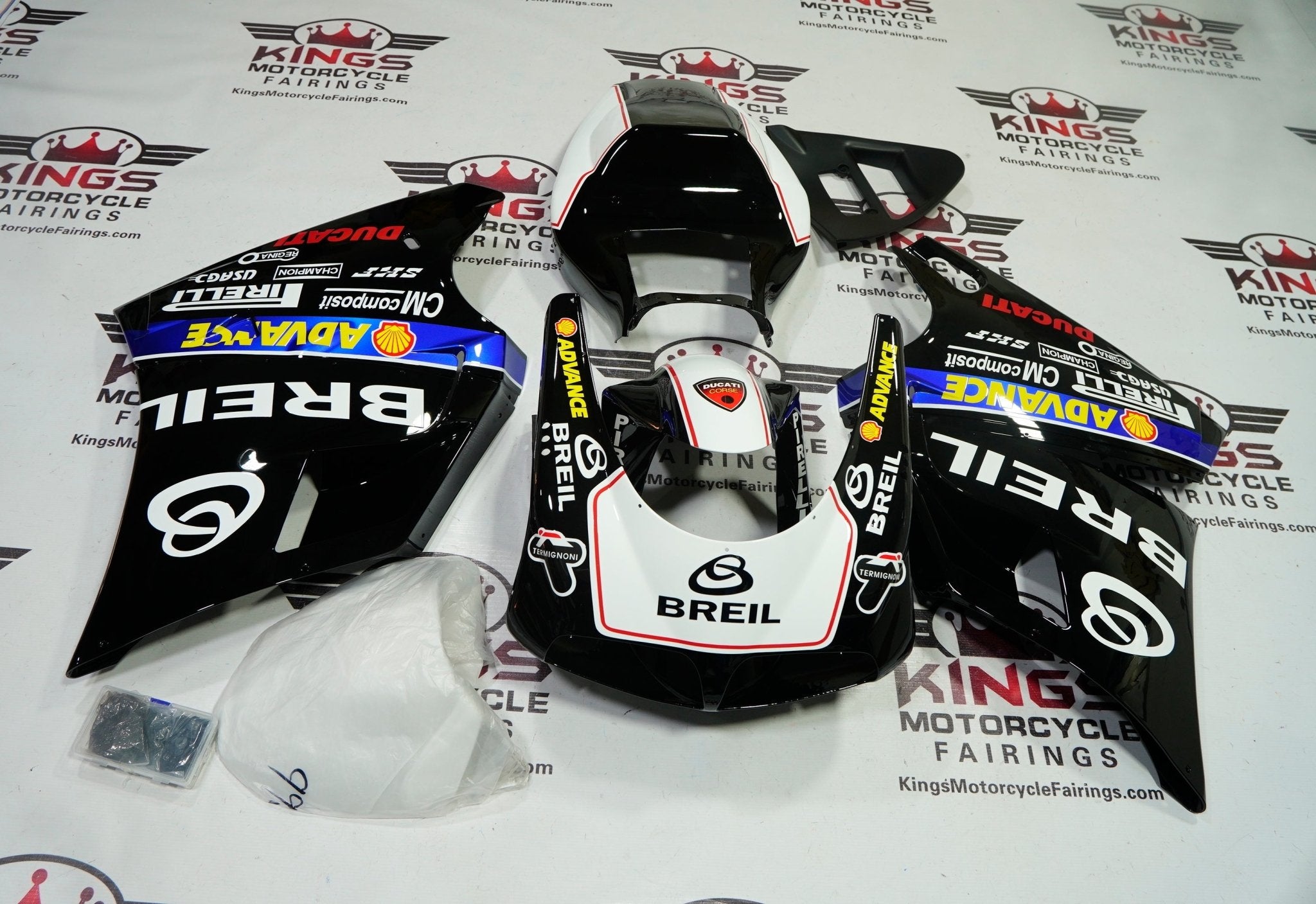 Ducati 748 Fairing set (1994-2003) Black, White Breil at KingsMotorcycleFairings.com