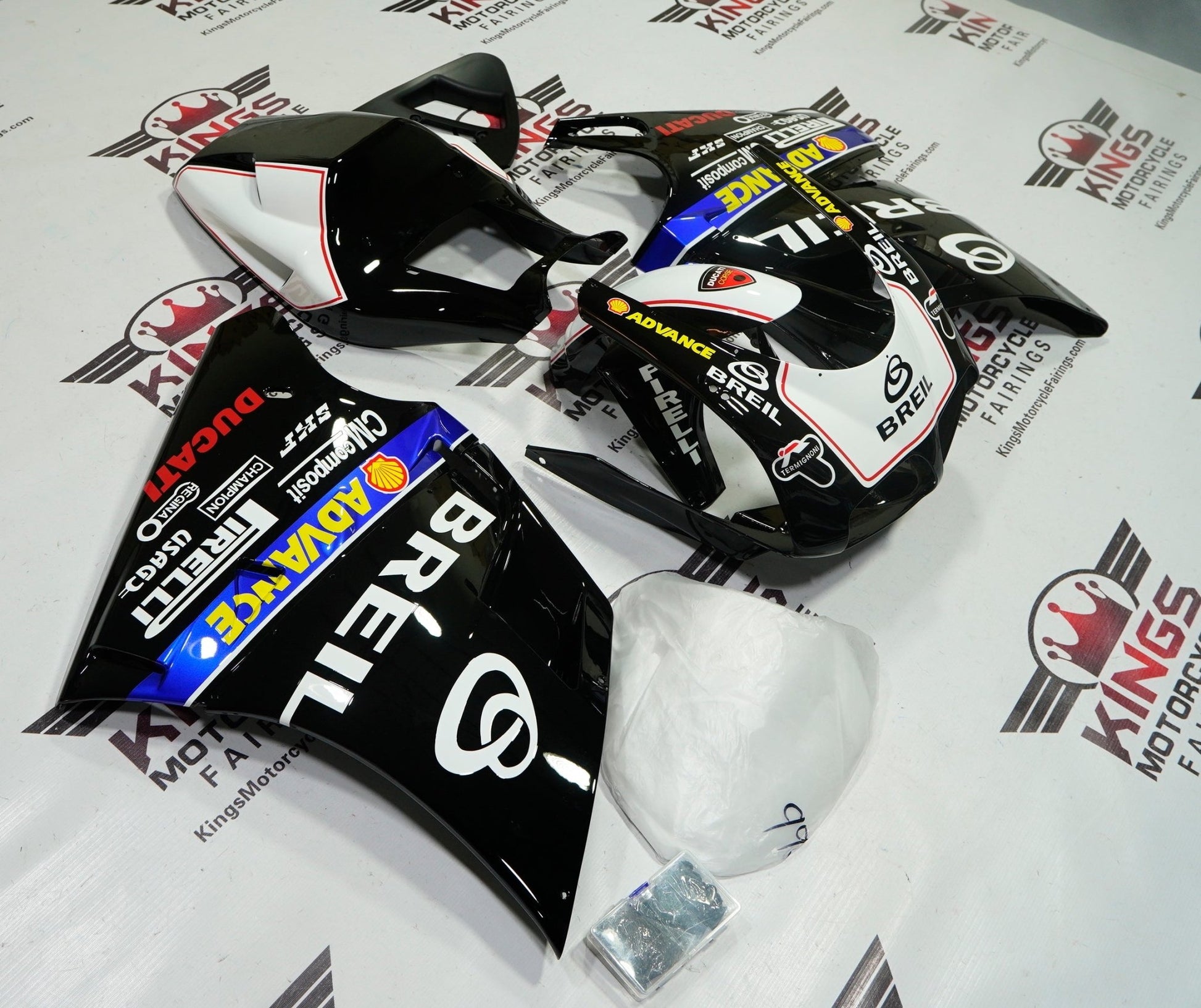 Ducati 748 Fairings (1994-2003) Black, White Breil at KingsMotorcycleFairings.com