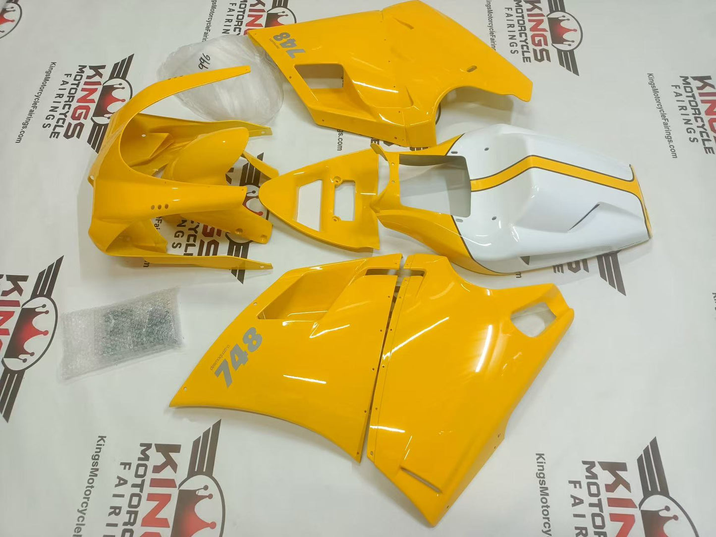 Ducati 748 Fairings (1994-2003) Yellow, White, Stripe at KingsMotorcycleFairings.com