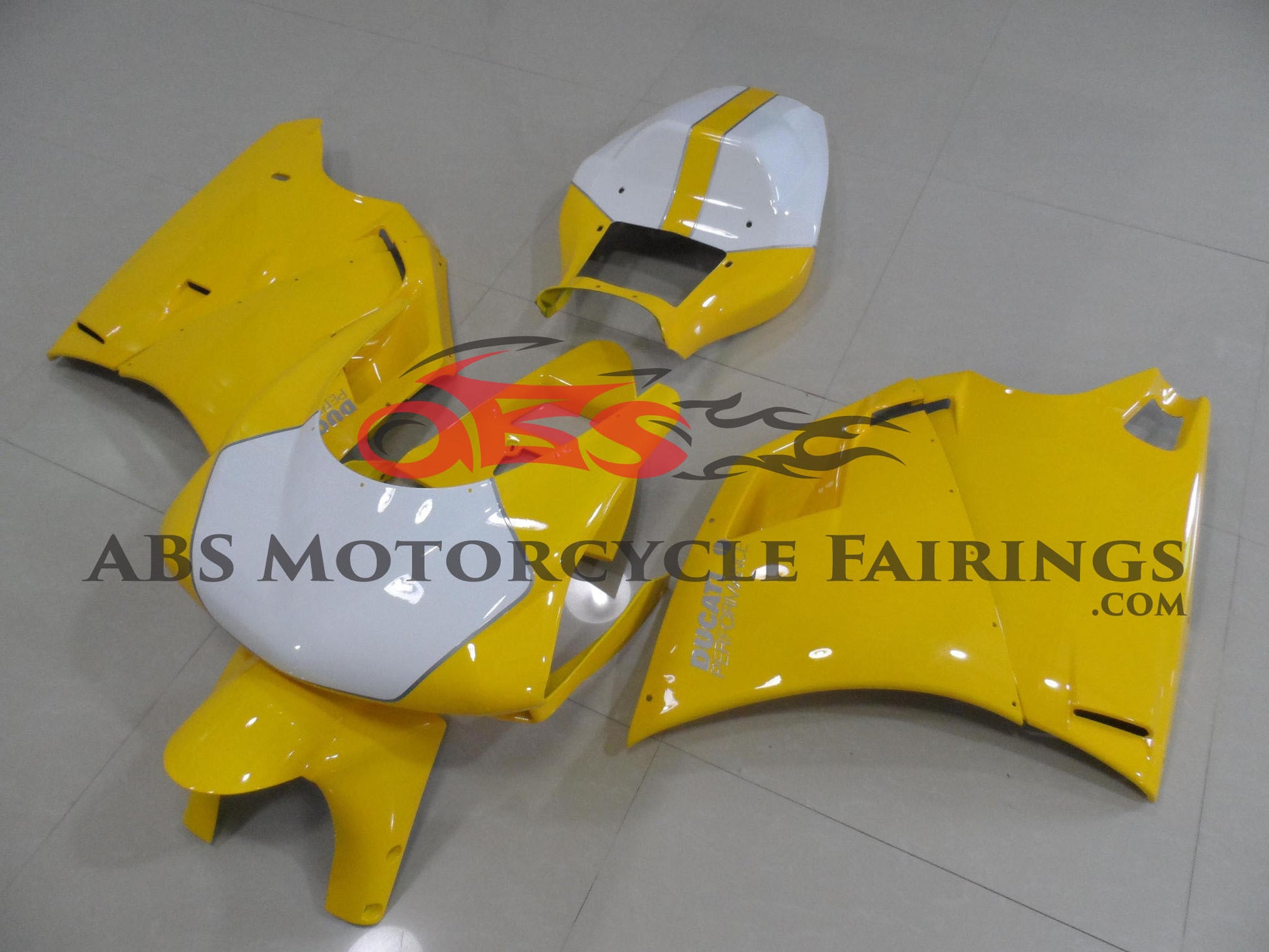 Ducati 748 Race Fairings (1994-2003) Yellow, White by KingsMotorcycleFairings.com