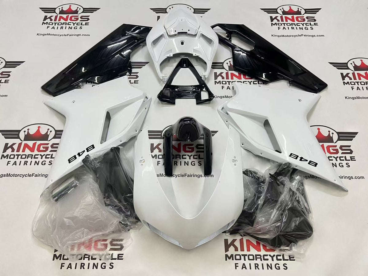 Ducati 848 Fairing Kit (2007-2014) Pearl White, Gloss Black at KingsMotorcycleFairings.com