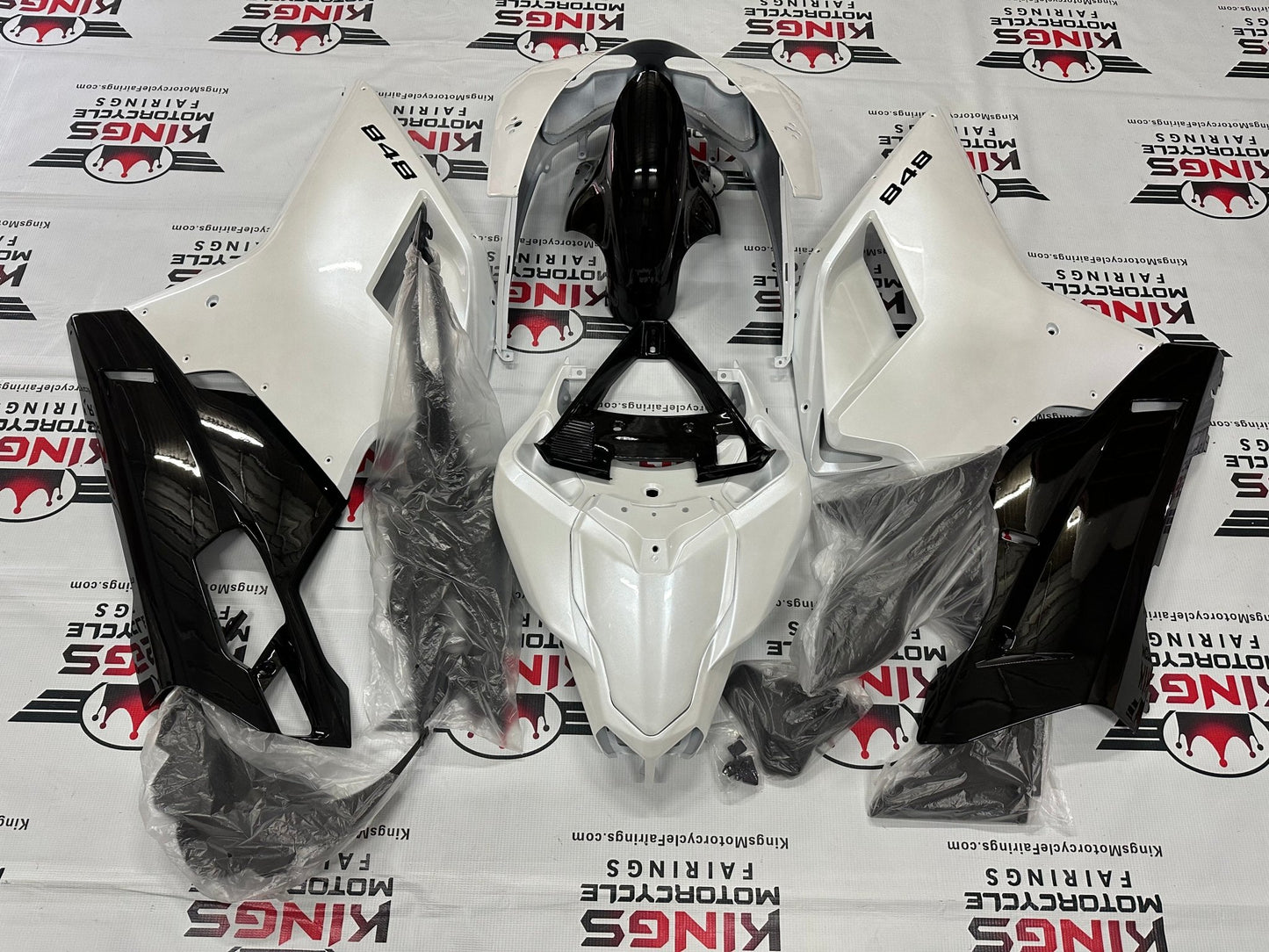 Ducati 848 Fairing set (2007-2014) Pearl White, Black at KingsMotorcycleFairings.com