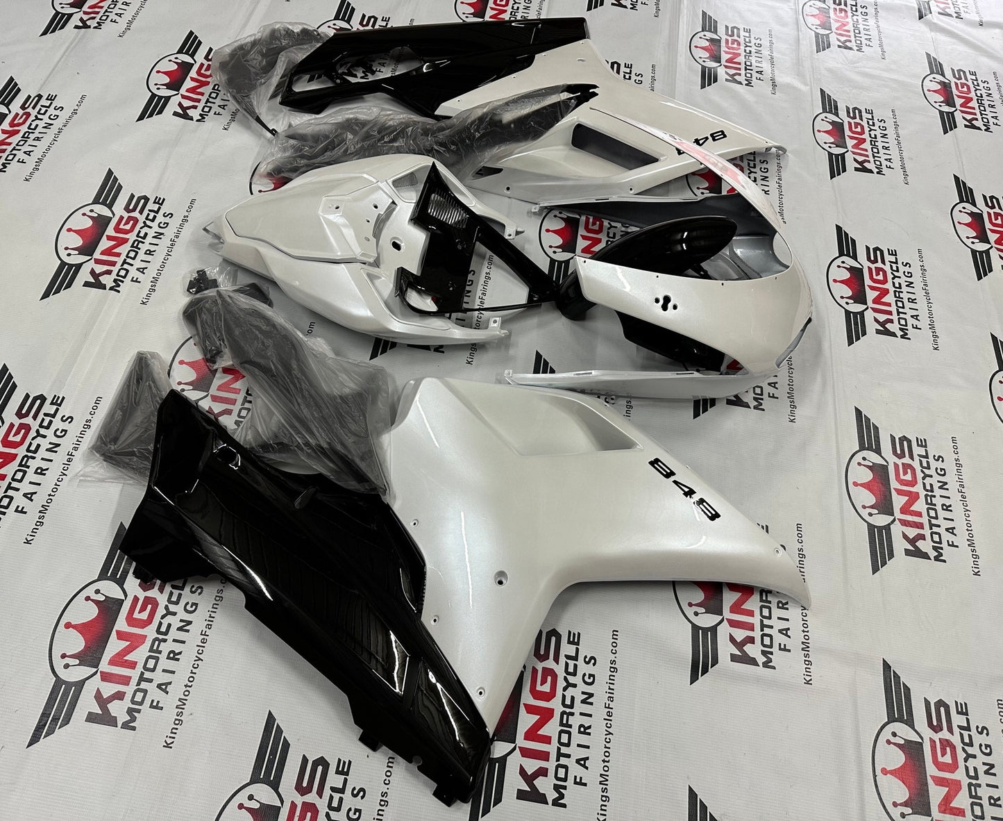 Ducati 848 Fairings (2007-2014) Pearl White, Black at KingsMotorcycleFairings.com