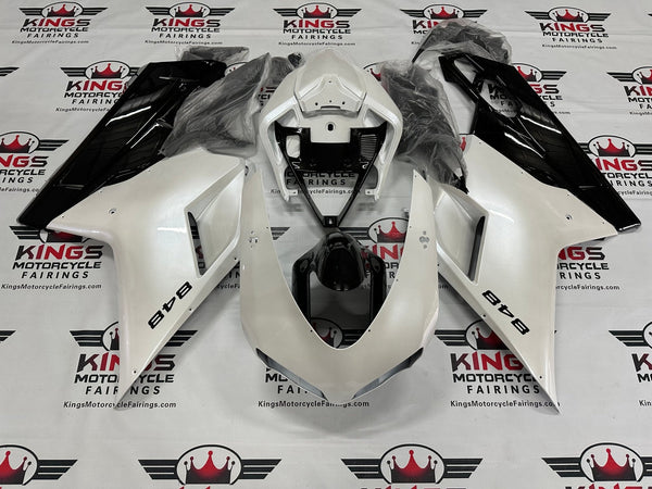 Ducati 848 Fairings (2007-2014) Pearl White, Black at KingsMotorcycleFairings.com