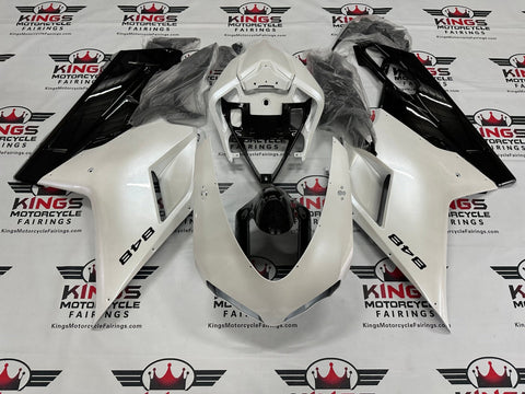 Ducati 848 Fairings (2007-2014) Pearl White, Black at KingsMotorcycleFairings.com