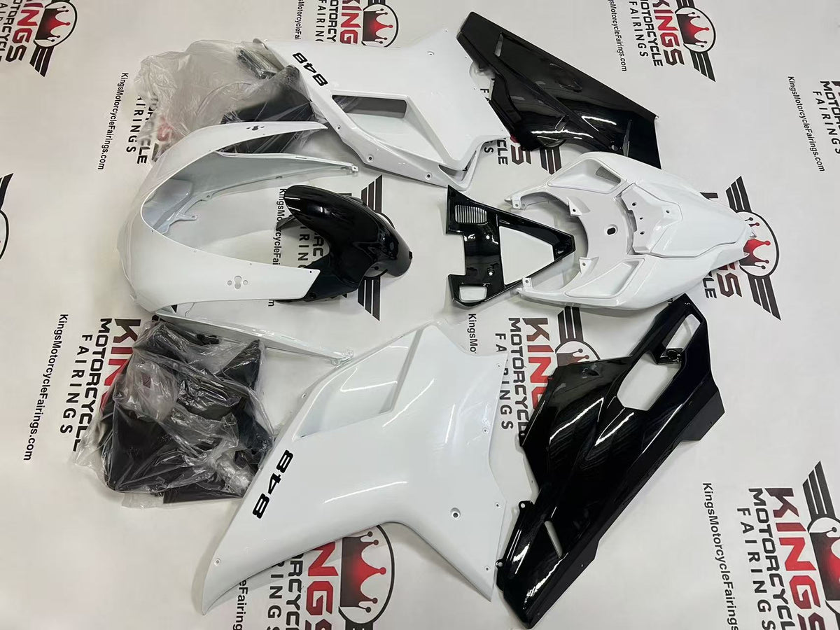 Ducati 848 Fairings (2007-2014) Pearl White, Gloss Black at KingsMotorcycleFairings.com