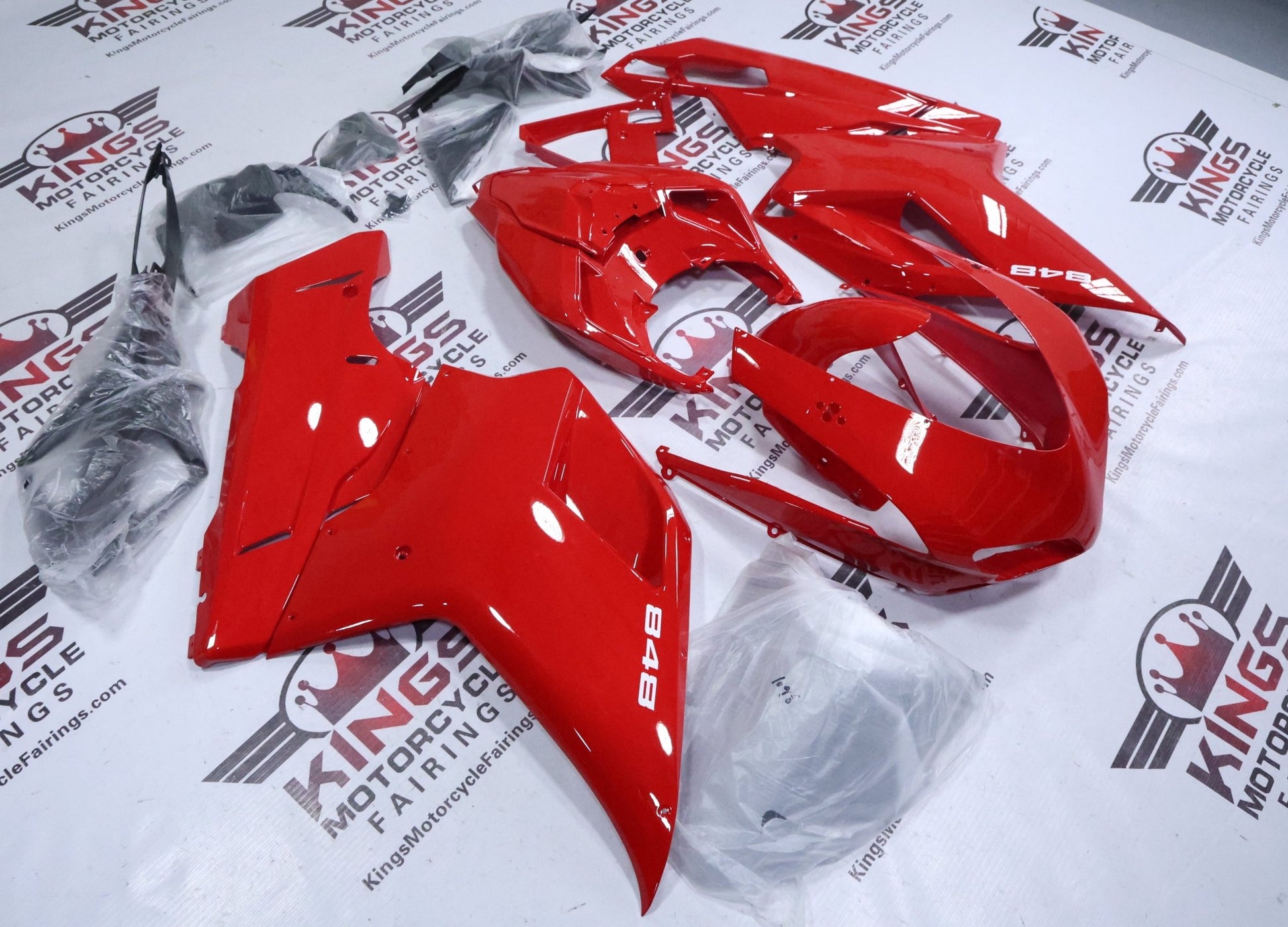 Ducati 848 Fairings (2007-2014) Red Gloss, White from KingsMotorcycleFairings.com