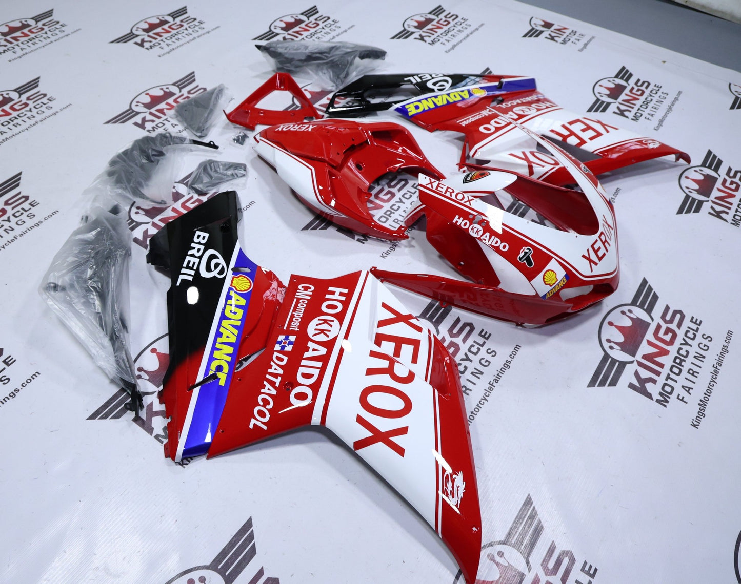 Ducati 848 Fairings (2007-2014) Red, White Stripe Xerox at KingsMotorcycleFairings.com