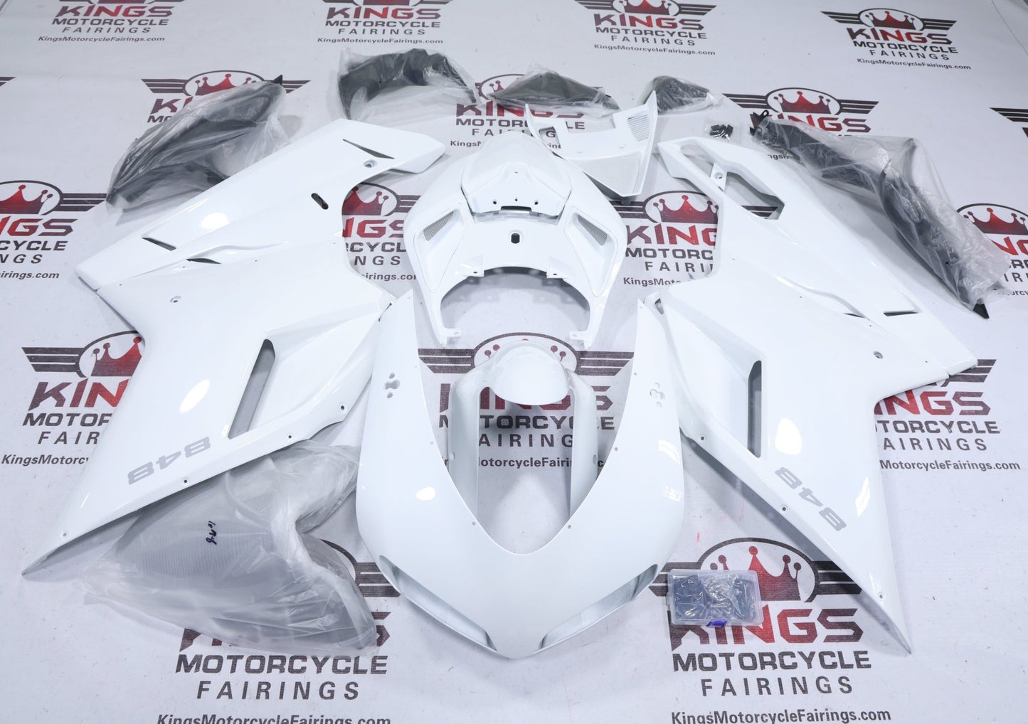 Ducati 848 Fairings (2007-2014) White, Silver from KingsMotorcycleFairings.com