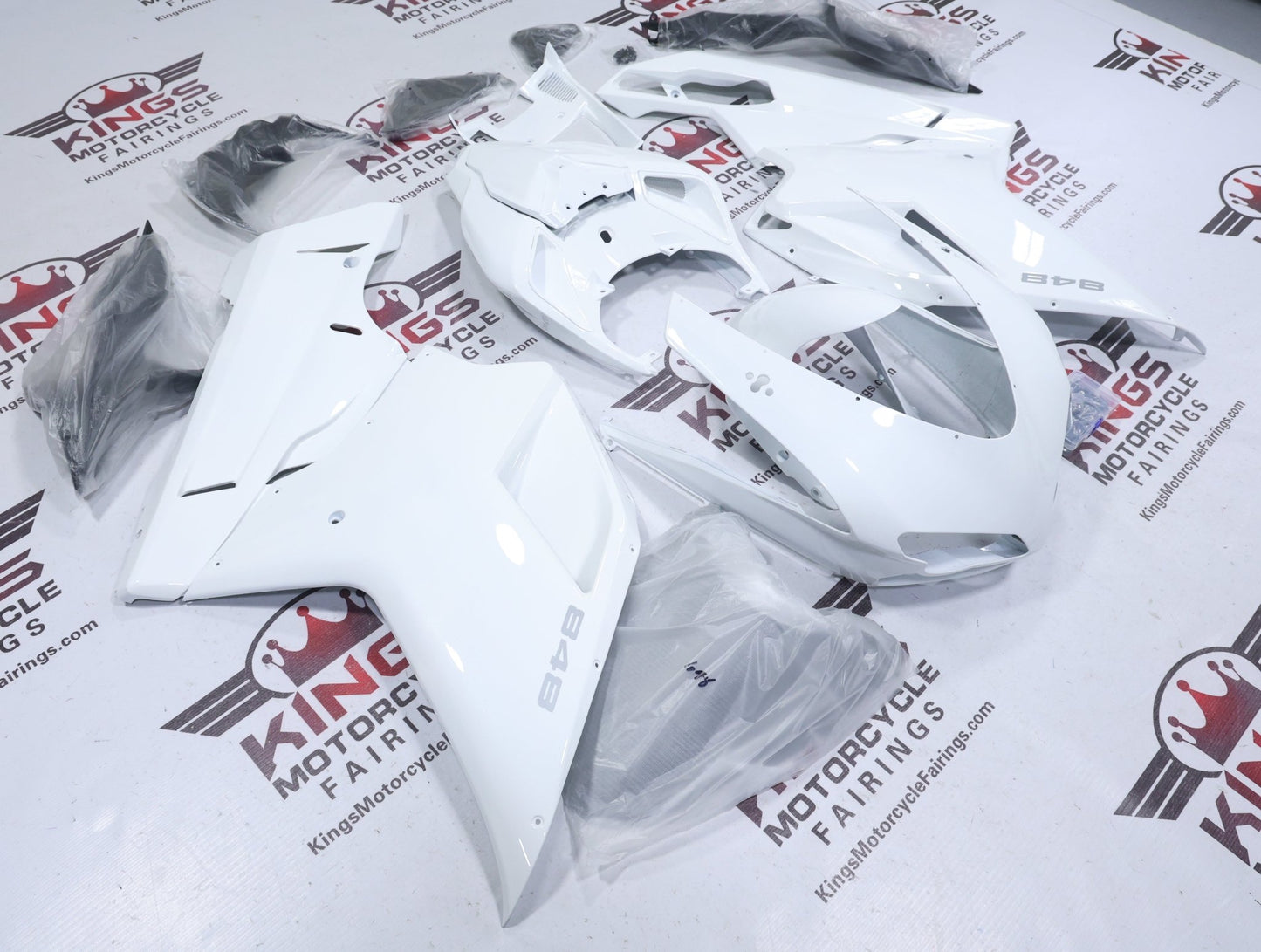 Ducati 848 Fairings (2007-2014) White, Silver at KingsMotorcycleFairings.com