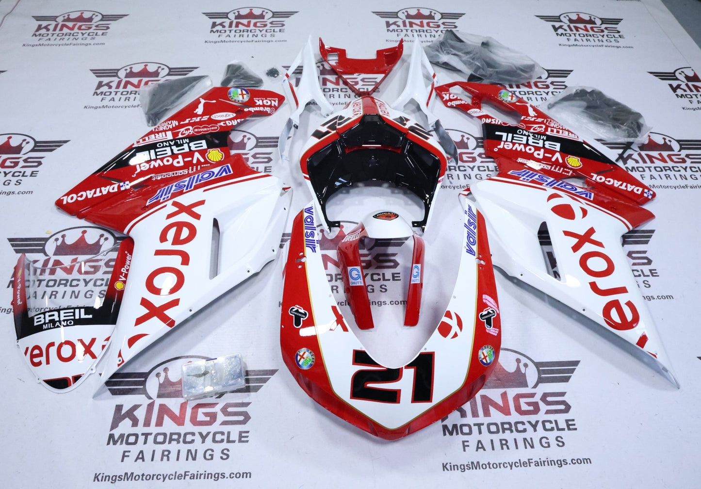 Ducati 848 Fairings (2007-2014) Xerox Red, White, Black from KingsMotorcycleFairings.com