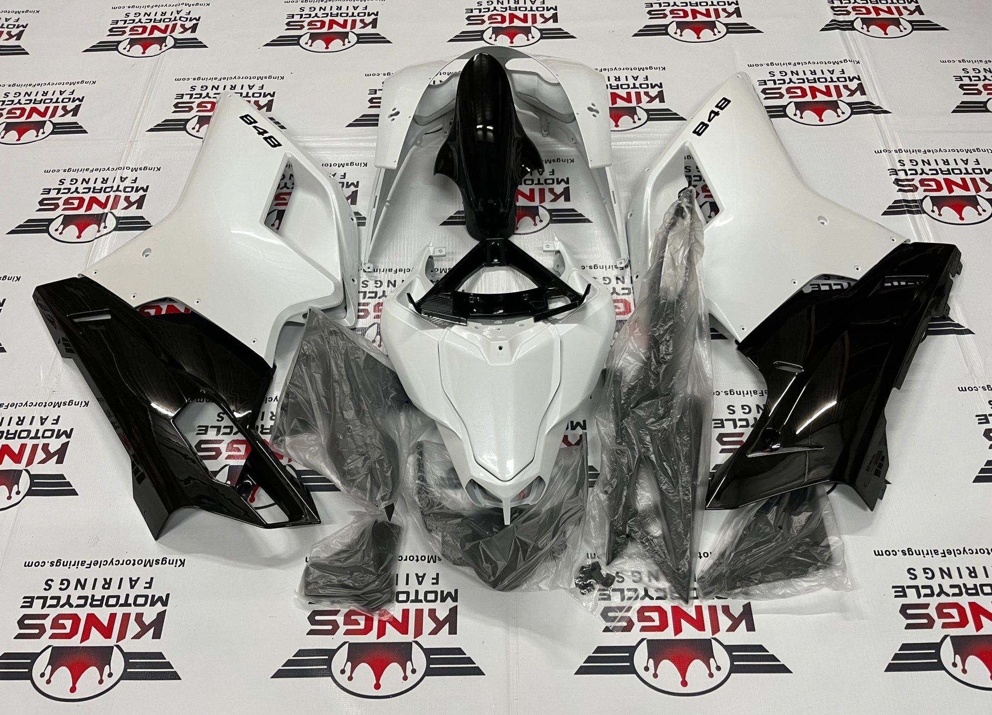 Ducati 848 (2007-2014) Pearl White & Black Fairings at KingsMotorcycleFairings.com 