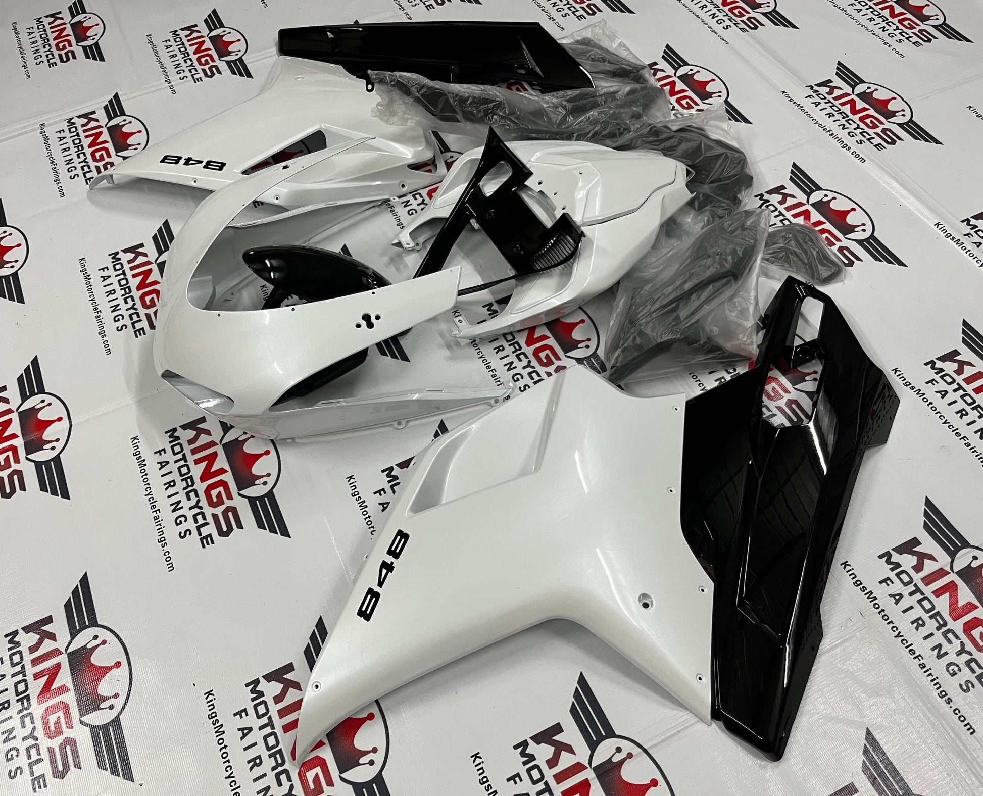 Ducati 848 (2007-2014) Pearl White & Black Fairings at KingsMotorcycleFairings.com 