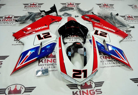 Ducati 848 Fairings (2007-2014) Red, White & Blue Bayliss Corse #21 at KingsMotorcycleFairings.com